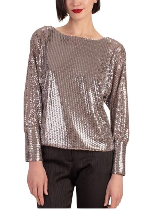 Trina Turk Sprite Silver Sequin Boatneck Top